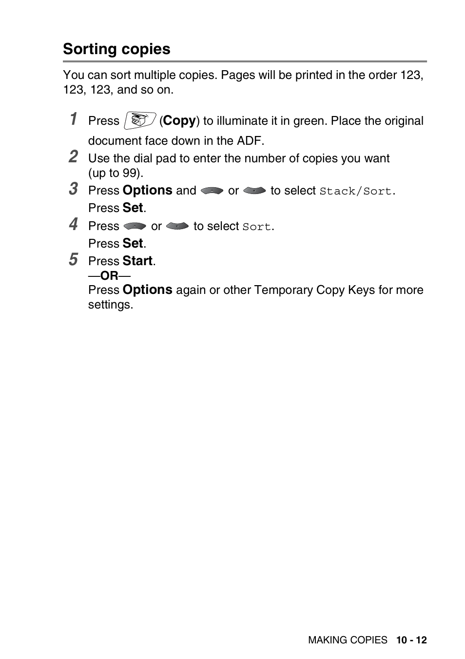 Sorting copies, Sorting copies -12 | Brother MFC 8220 User Manual | Page 138 / 213