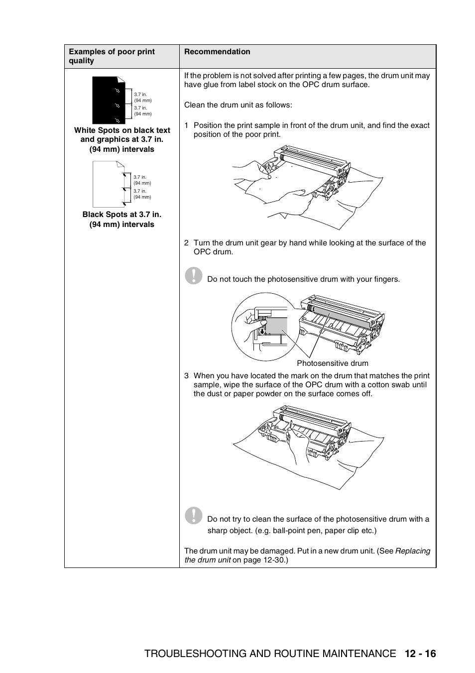 Troubleshooting and routine maintenance 12 - 16 | Brother MFC 8220 User Manual | Page 164 / 213