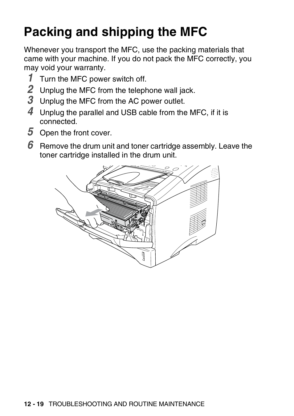 Packing and shipping the mfc, Packing and shipping the mfc -19 | Brother MFC 8220 User Manual | Page 167 / 213