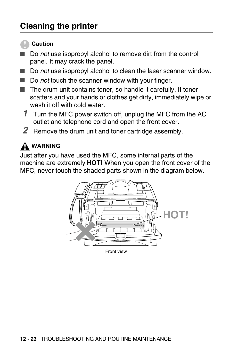 Cleaning the printer, Cleaning the printer -23 | Brother MFC 8220 User Manual | Page 171 / 213