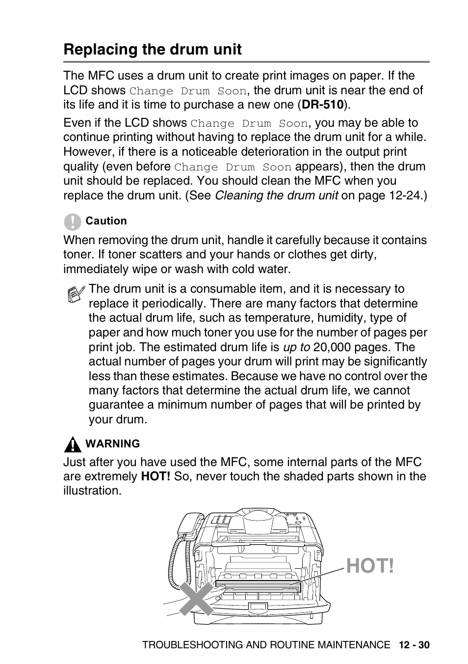 Replacing the drum unit, Replacing the drum unit -30 | Brother MFC 8220 User Manual | Page 178 / 213