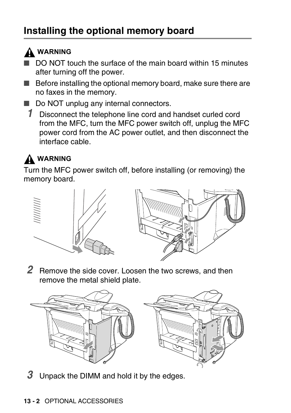 Installing the optional memory board, Installing the optional memory board -2 | Brother MFC 8220 User Manual | Page 183 / 213