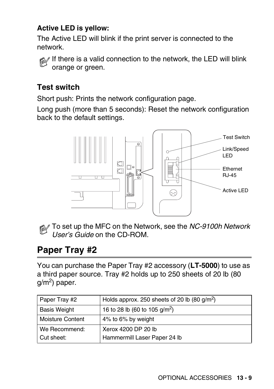 Test switch, Paper tray #2, Test switch -9 | Paper tray #2 -9 | Brother MFC 8220 User Manual | Page 190 / 213