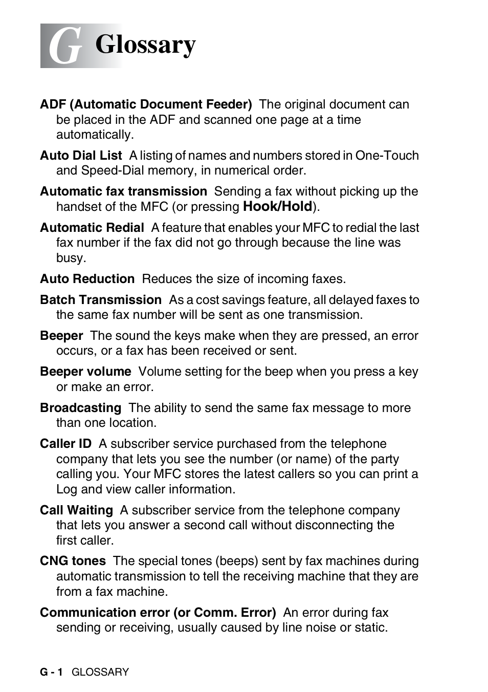Glossary | Brother MFC 8220 User Manual | Page 191 / 213