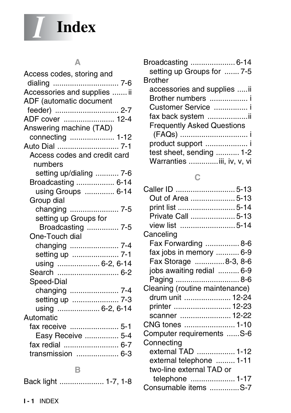 Index | Brother MFC 8220 User Manual | Page 205 / 213