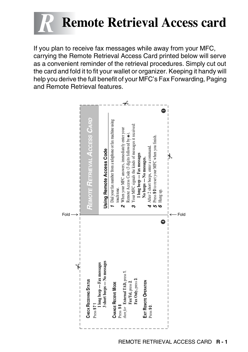 Remote retrieval access card | Brother MFC 8220 User Manual | Page 210 / 213