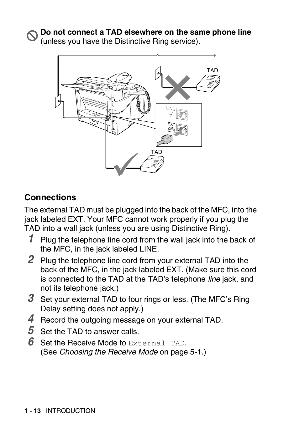 Connections, Connections -13 | Brother MFC 8220 User Manual | Page 33 / 213