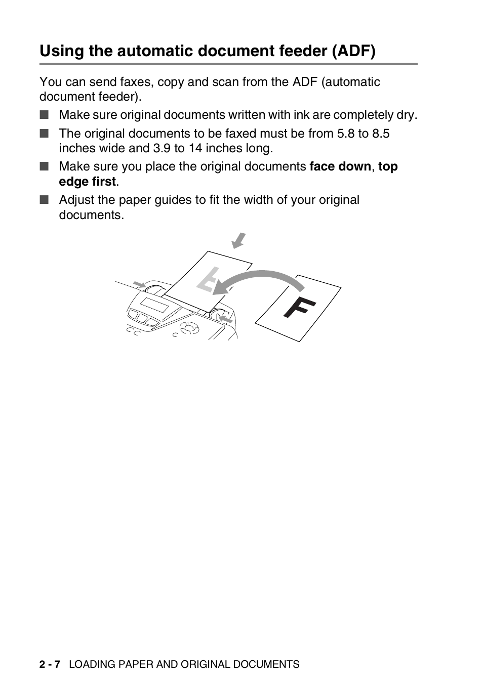 Using the automatic document feeder (adf), Using the automatic document feeder (adf) -7 | Brother MFC 8220 User Manual | Page 45 / 213