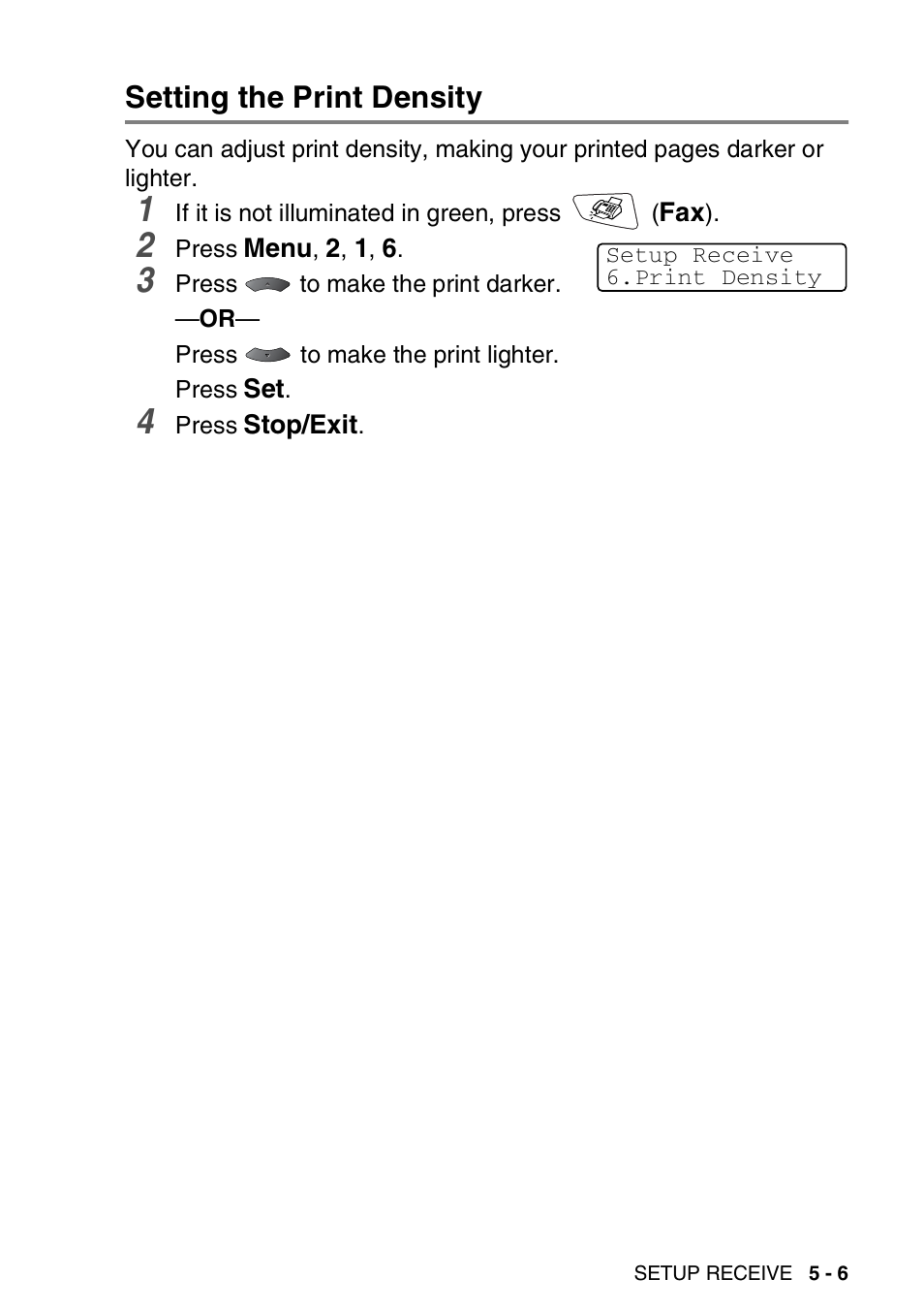 Setting the print density, Setting the print density -6 | Brother MFC 8220 User Manual | Page 80 / 213