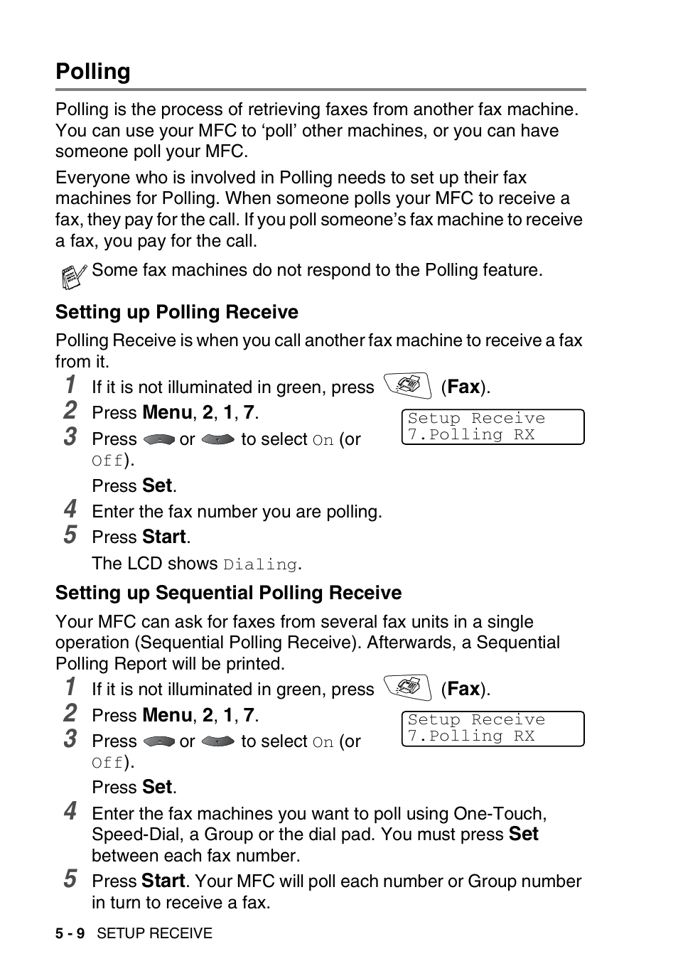 Polling, Setting up polling receive, Setting up sequential polling receive | Polling -9 | Brother MFC 8220 User Manual | Page 83 / 213