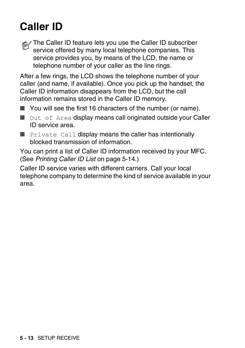 Caller id, Caller id -13 | Brother MFC 8220 User Manual | Page 87 / 213