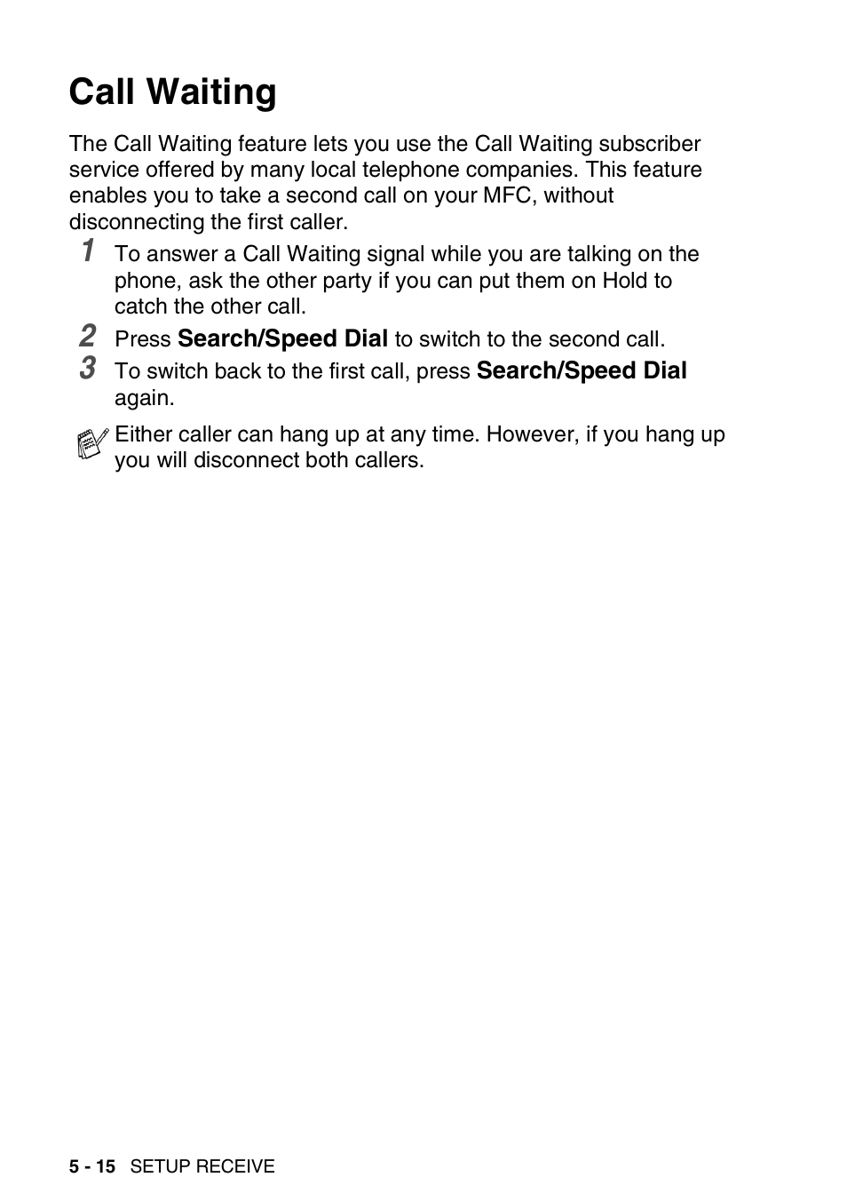 Call waiting, Call waiting -15 | Brother MFC 8220 User Manual | Page 89 / 213
