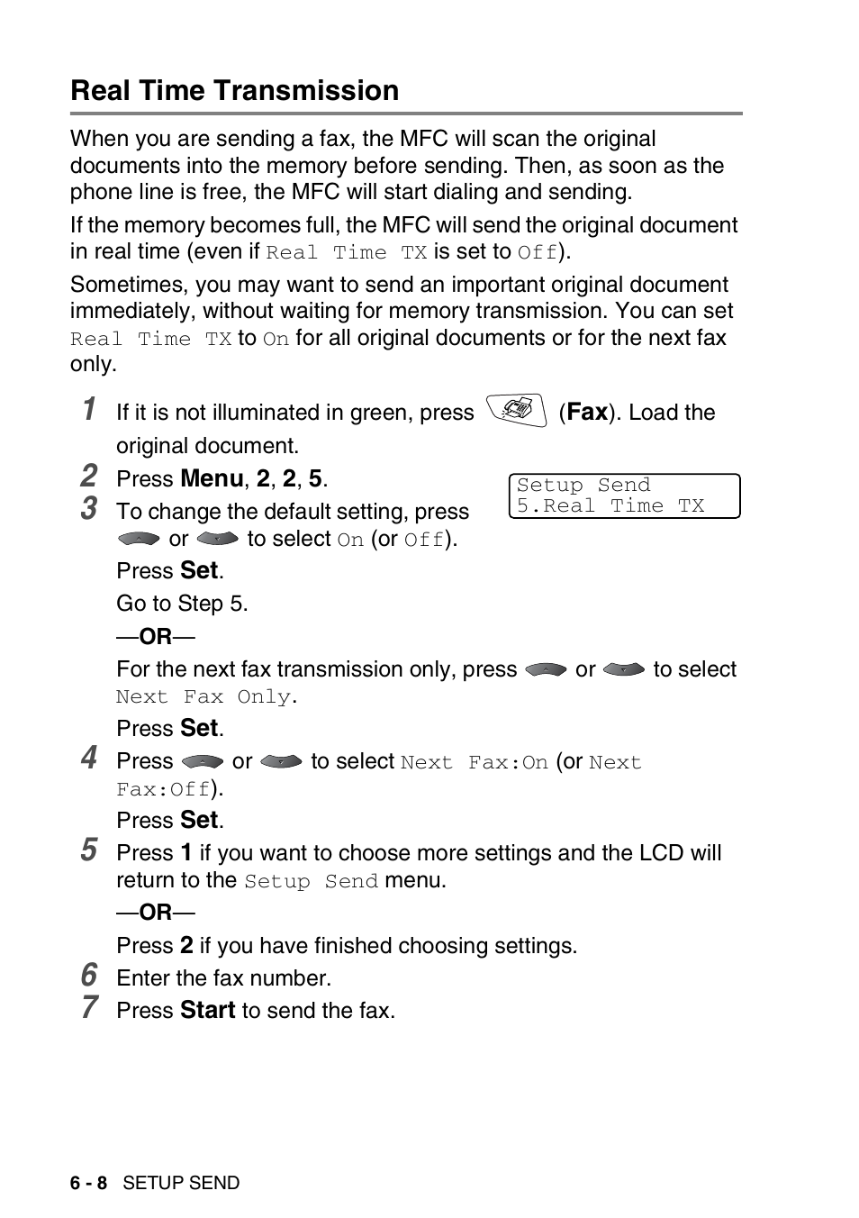 Real time transmission, Real time transmission -8 | Brother MFC 8220 User Manual | Page 97 / 213