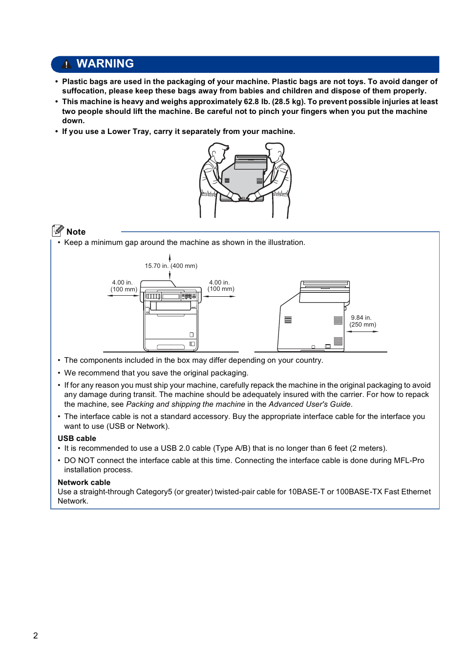 Warning | Brother MFC 9970CDW User Manual | Page 2 / 38