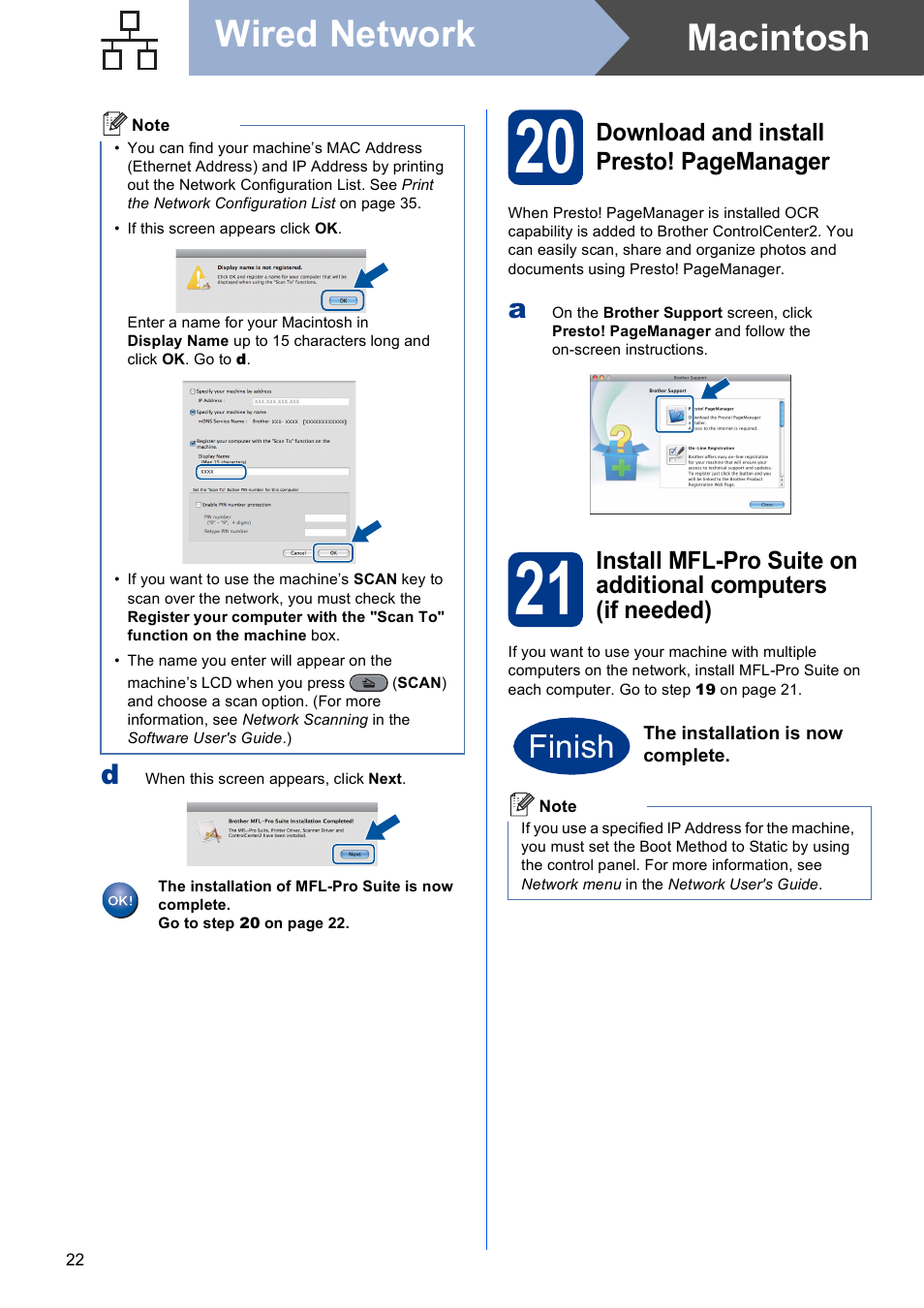 Macintosh wired network, Finish | Brother MFC 9970CDW User Manual | Page 22 / 38