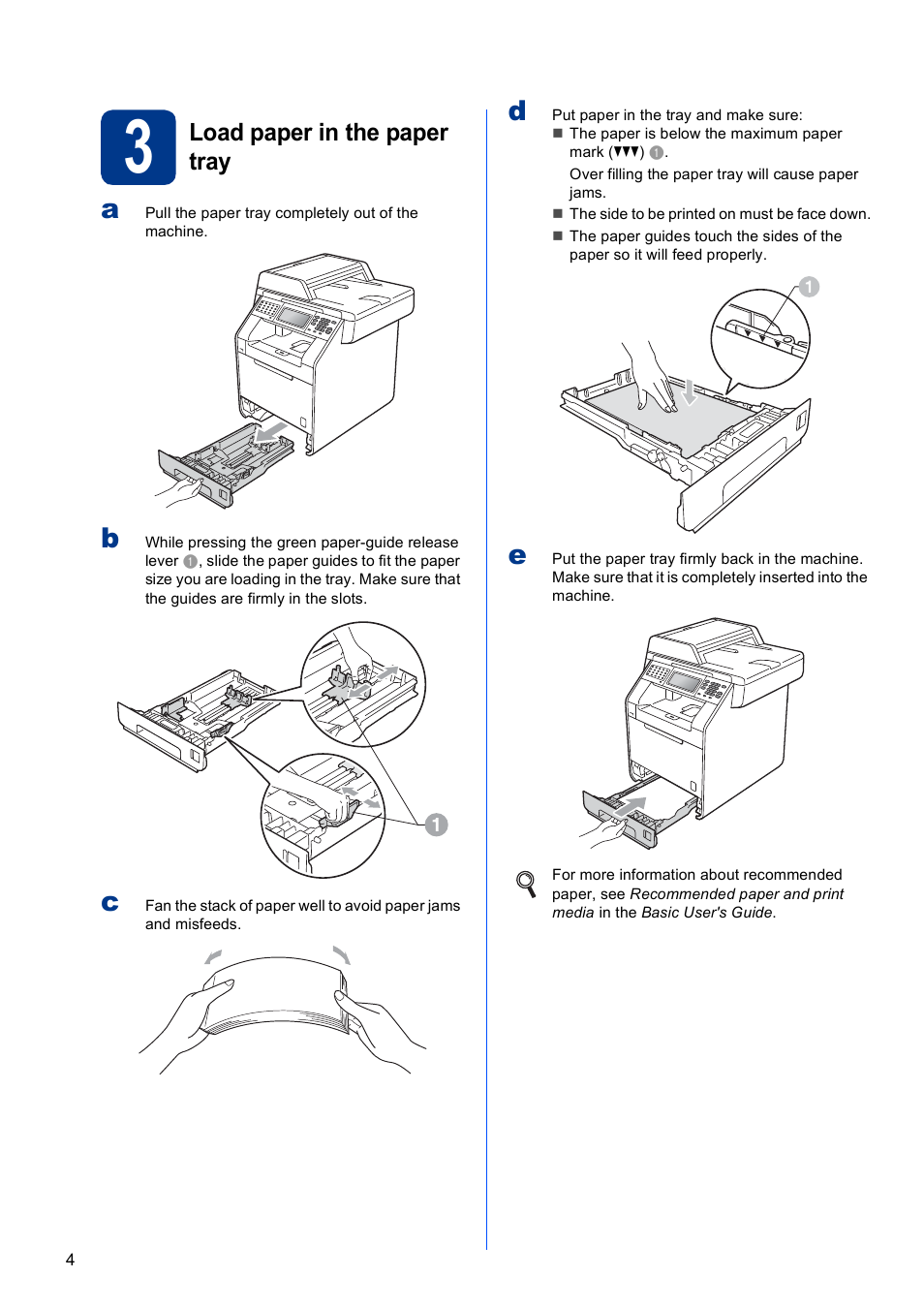 3 load paper in the paper tray, Load paper in the paper tray | Brother MFC 9970CDW User Manual | Page 4 / 38