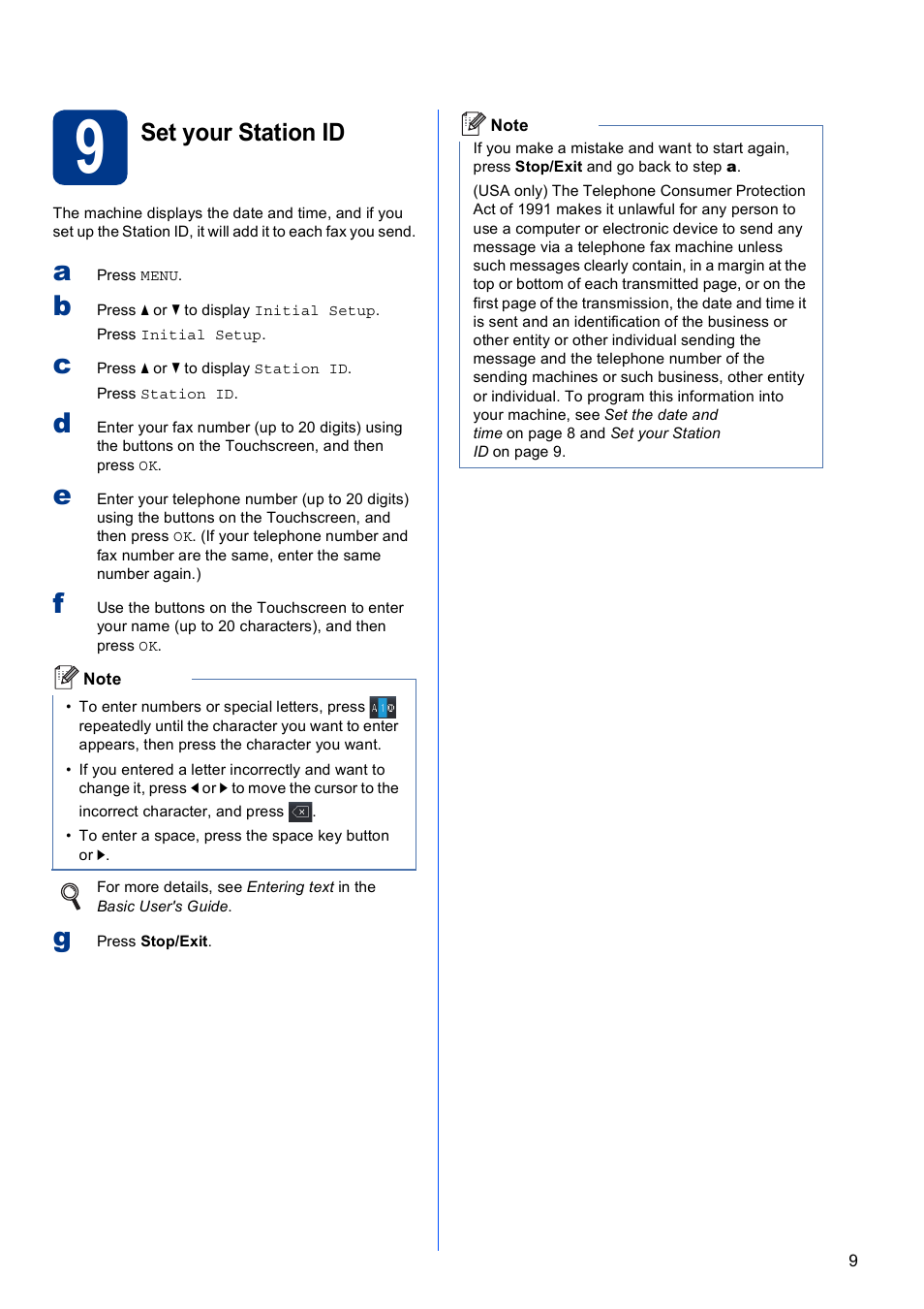 9 set your station id, Set your station id | Brother MFC 9970CDW User Manual | Page 9 / 38