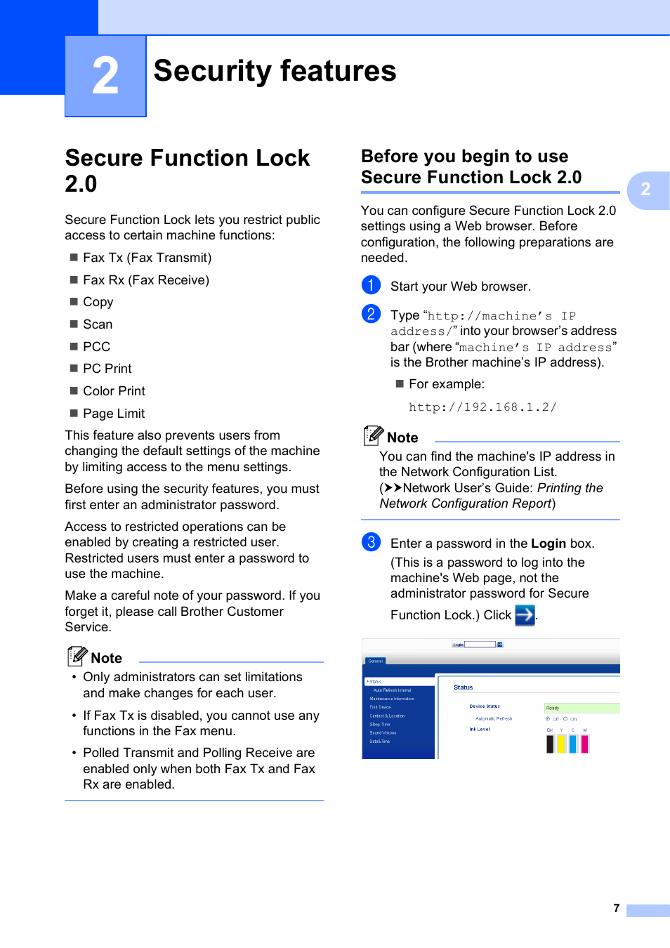 2 security features, Secure function lock 2.0, Before you begin to use secure function lock 2.0 | Security features | Brother MFC J5910DW User Manual | Page 13 / 87