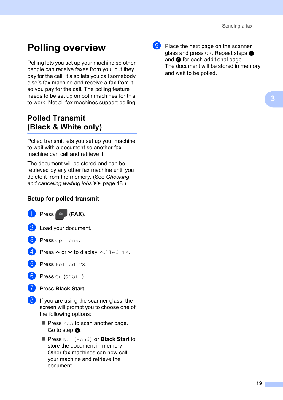 Polling overview, Polled transmit (black & white only), Setup for polled transmit | Brother MFC J5910DW User Manual | Page 25 / 87