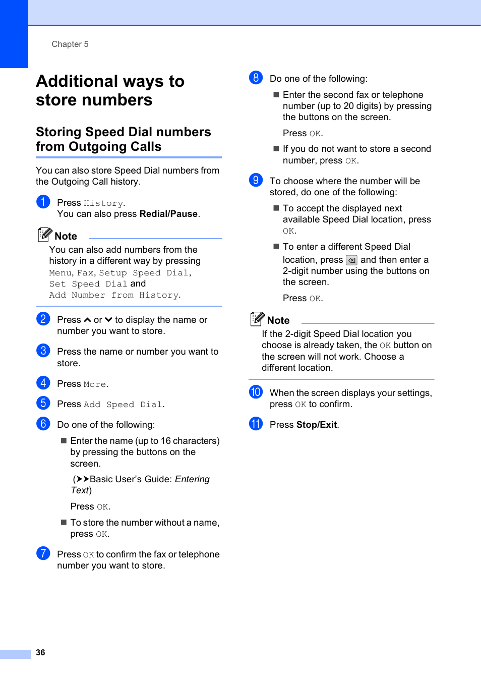 Additional ways to store numbers, Storing speed dial numbers from outgoing calls | Brother MFC J5910DW User Manual | Page 42 / 87