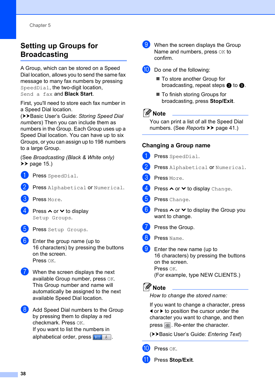 Setting up groups for broadcasting, Changing a group name | Brother MFC J5910DW User Manual | Page 44 / 87