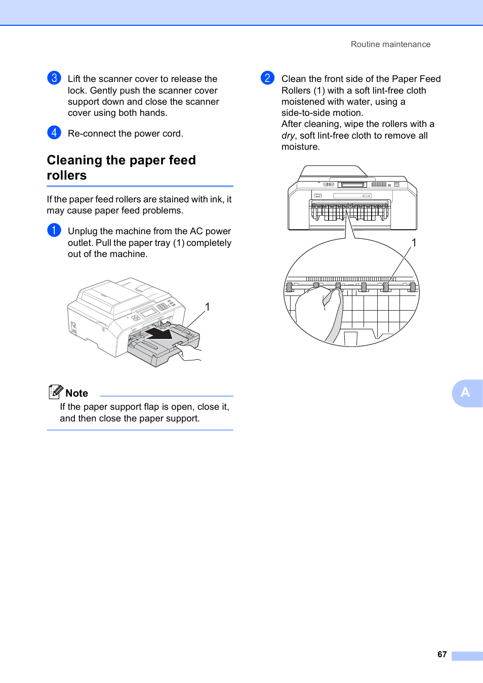 Cleaning the paper feed rollers | Brother MFC J5910DW User Manual | Page 73 / 87