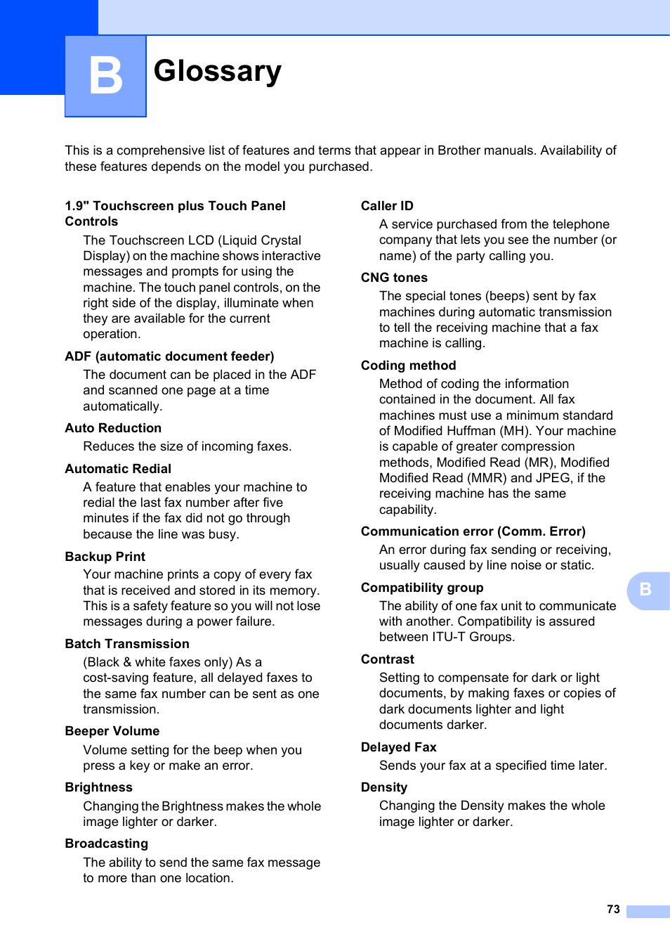 B glossary, Glossary | Brother MFC J5910DW User Manual | Page 79 / 87