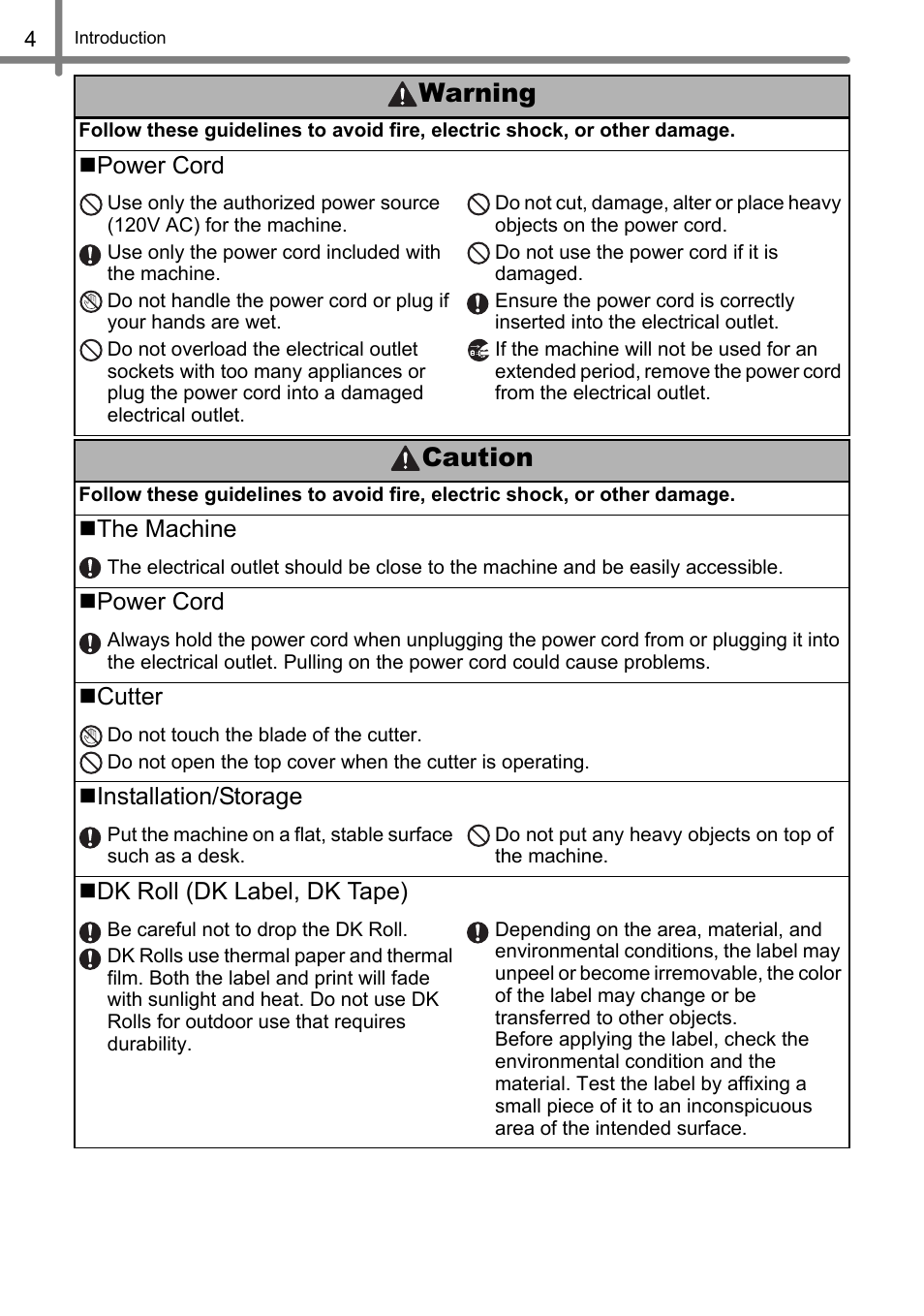 Caution, Warning | Brother QL-1060N User Manual | Page 10 / 69