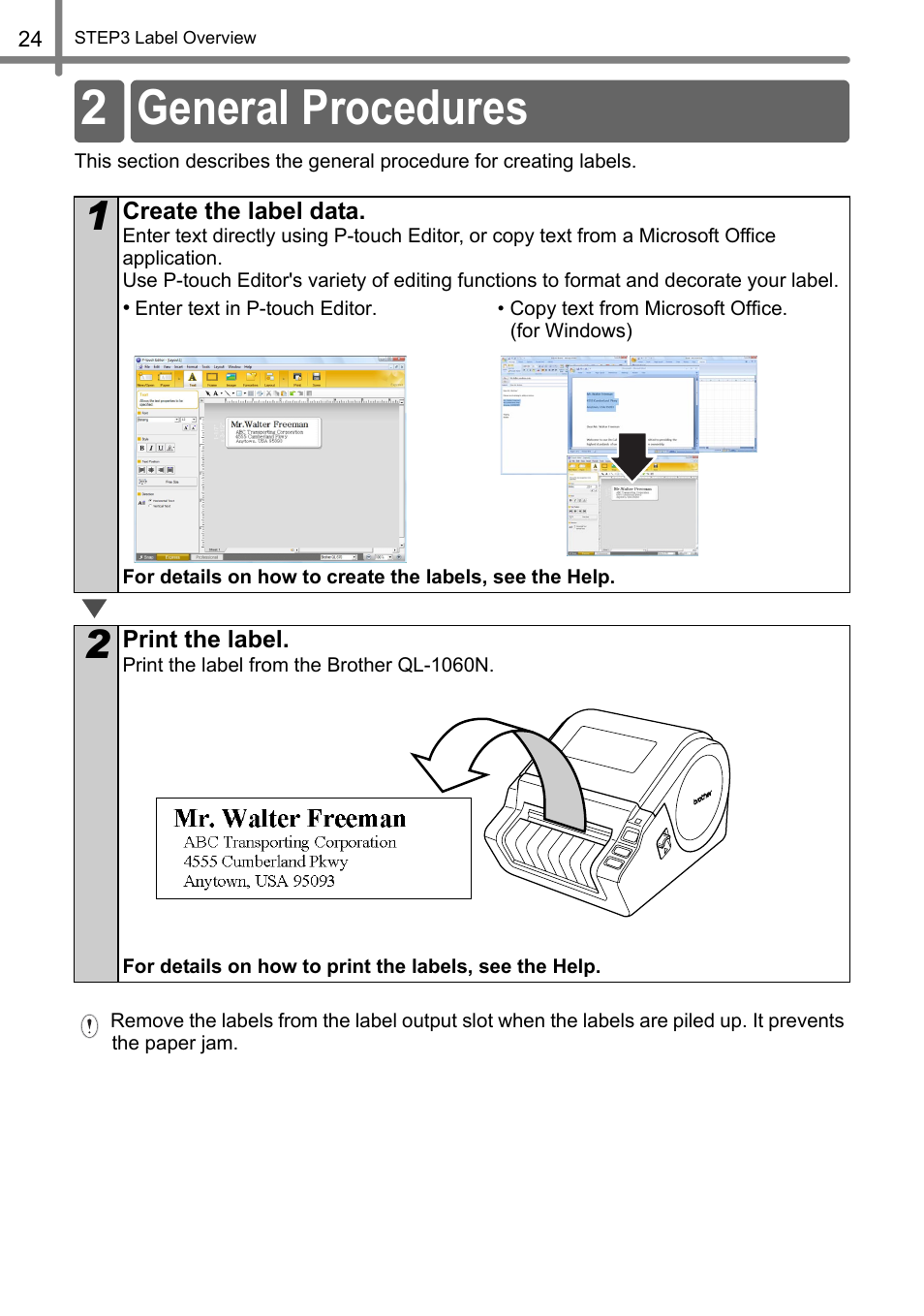 General procedures, 2 general procedures | Brother QL-1060N User Manual | Page 30 / 69