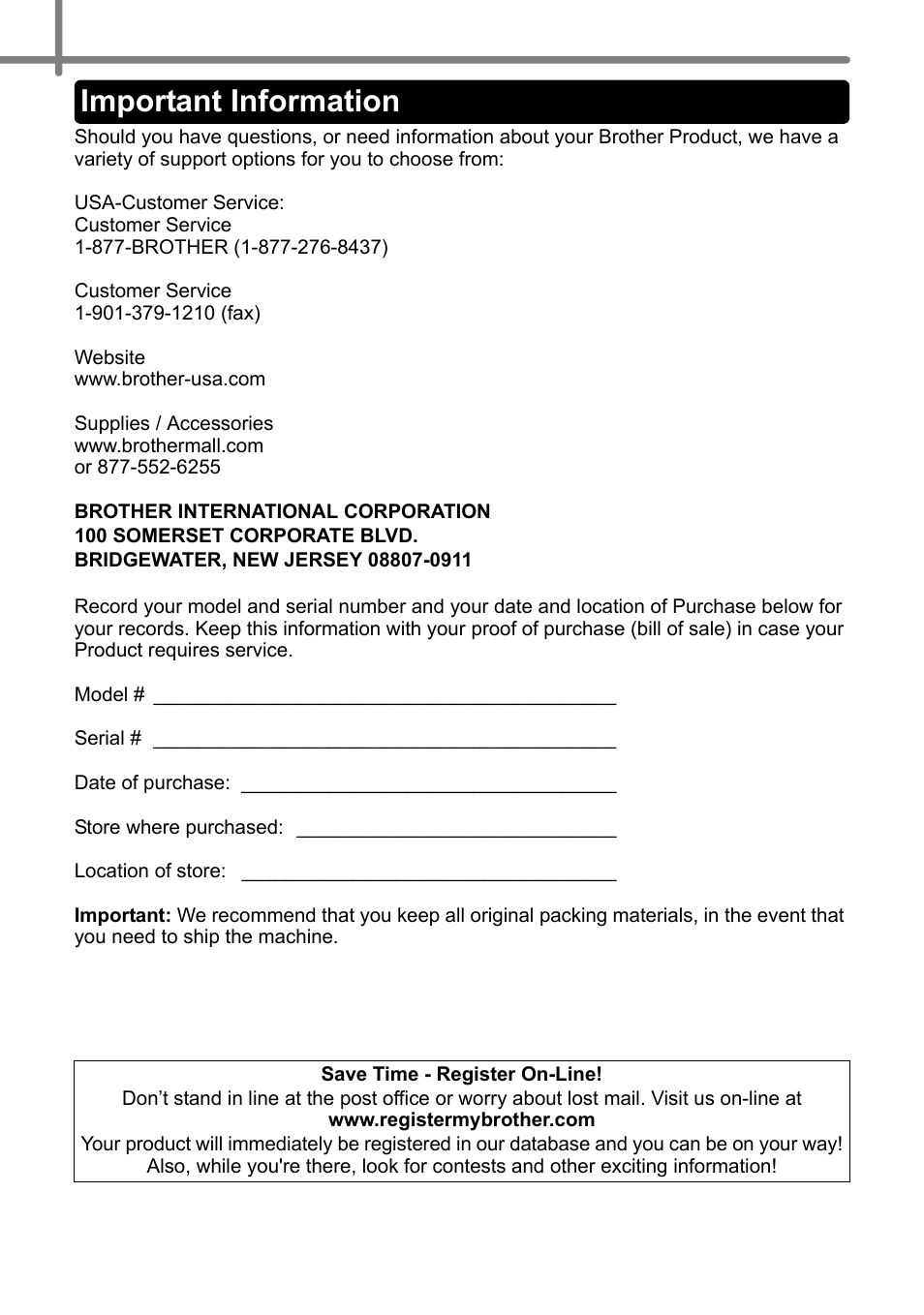 Important information | Brother QL-1060N User Manual | Page 6 / 69