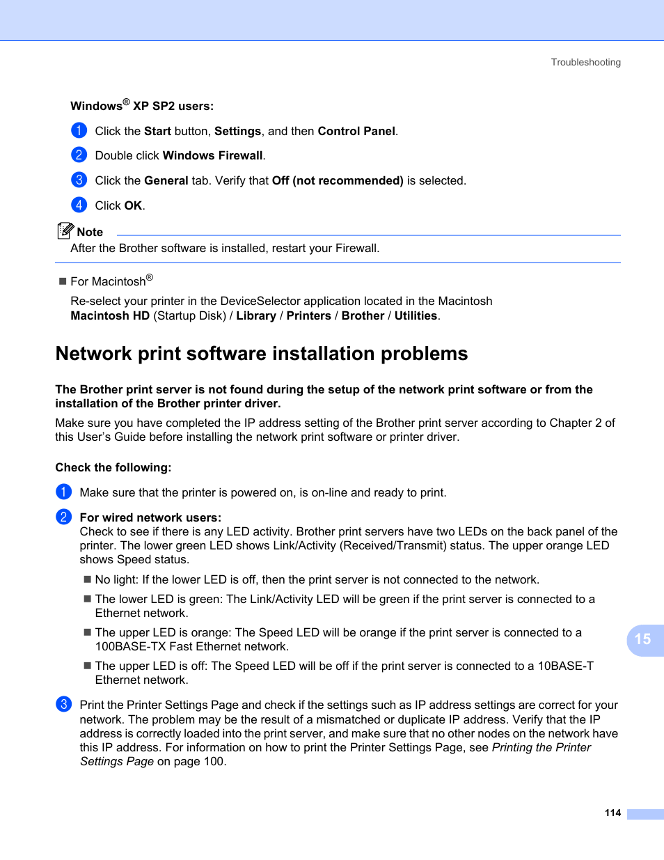 Network print software installation problems | Brother HL-2170W User Manual | Page 121 / 137