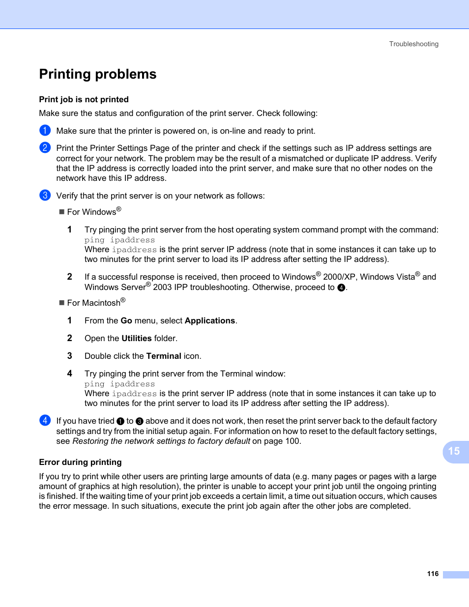 Printing problems | Brother HL-2170W User Manual | Page 123 / 137