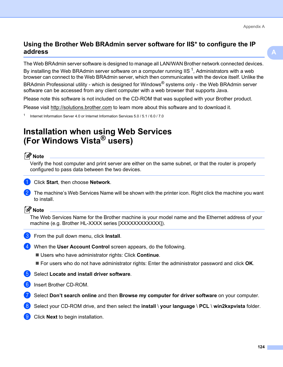 Installation when using web services, For windows vista, Users) | Brother HL-2170W User Manual | Page 131 / 137