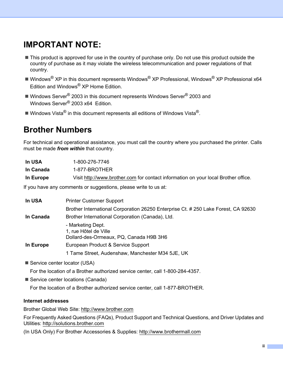 Brother numbers | Brother HL-2170W User Manual | Page 3 / 137