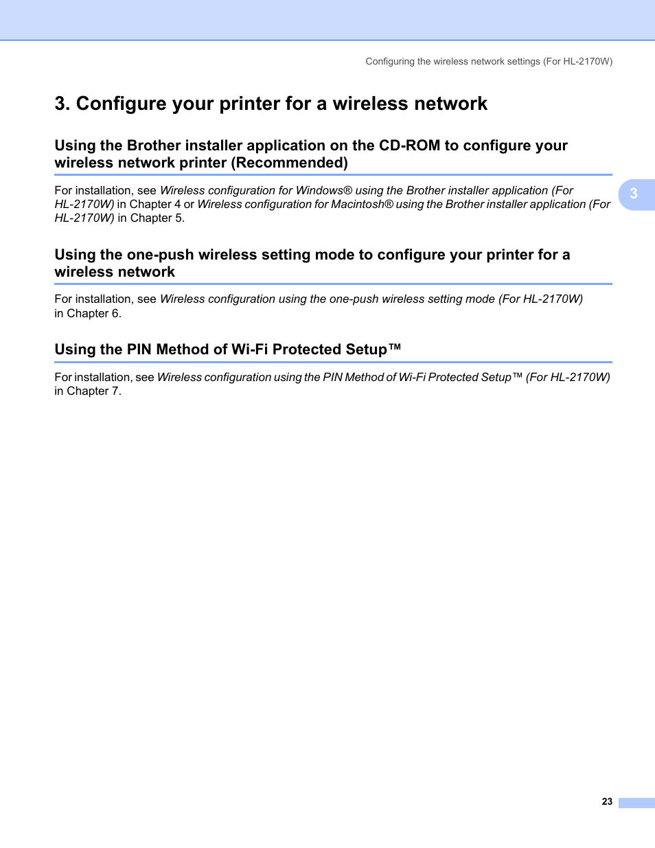 Configure your printer for a wireless network, Using the pin method of wi-fi protected setup, Recommended) | Brother HL-2170W User Manual | Page 30 / 137