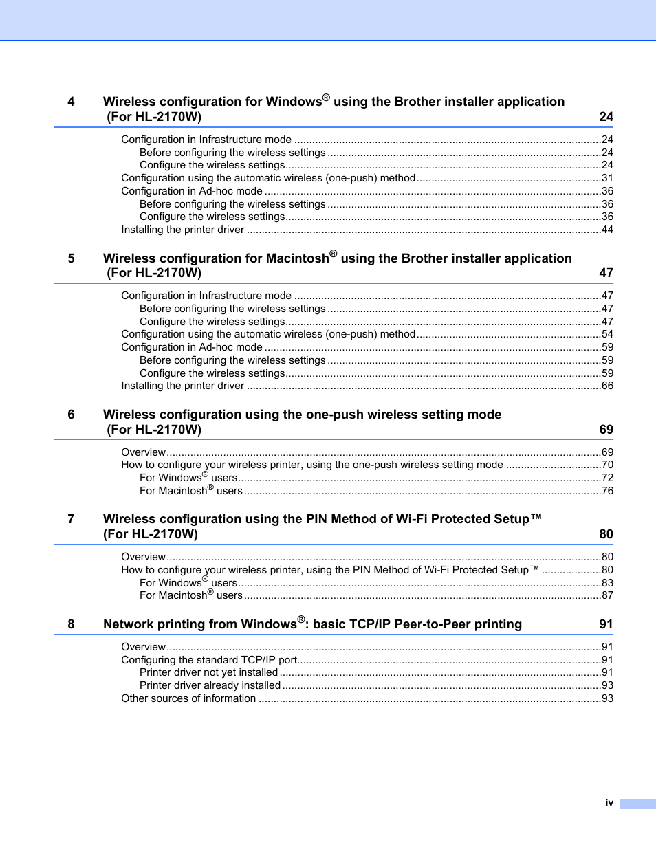 Brother HL-2170W User Manual | Page 5 / 137