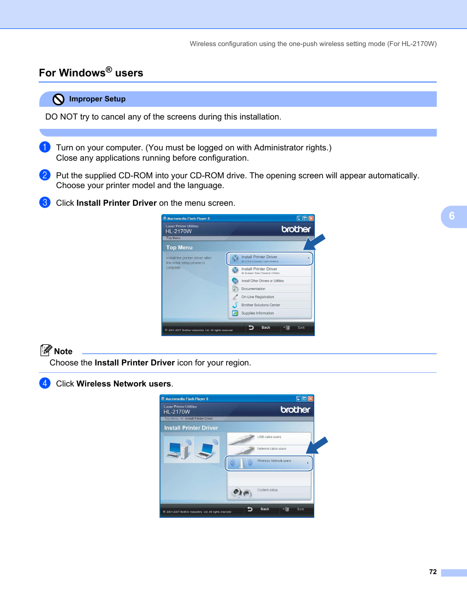 For windows® users, For windows, 6for windows | Users | Brother HL-2170W User Manual | Page 79 / 137