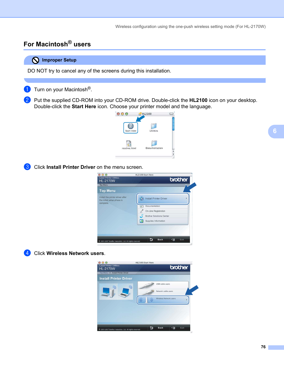 For macintosh® users, For macintosh, 6for macintosh | Users | Brother HL-2170W User Manual | Page 83 / 137