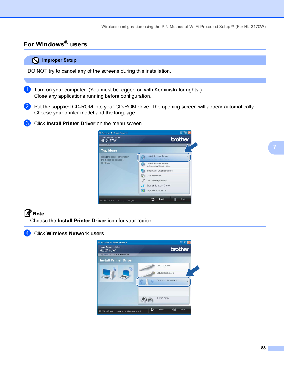 For windows® users, For windows, 7for windows | Users | Brother HL-2170W User Manual | Page 90 / 137