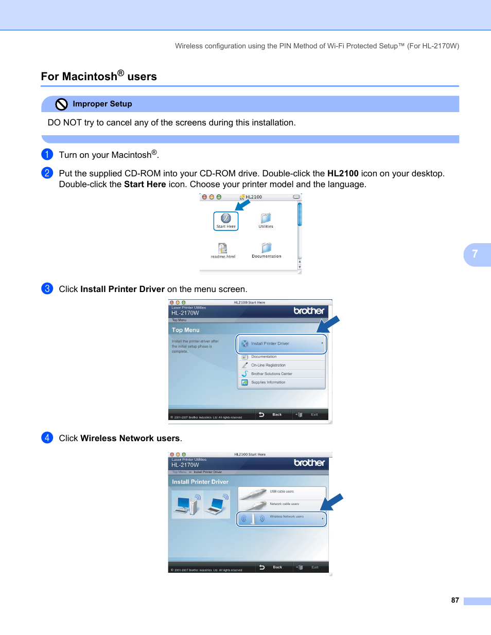 For macintosh® users, For macintosh, 7for macintosh | Users | Brother HL-2170W User Manual | Page 94 / 137