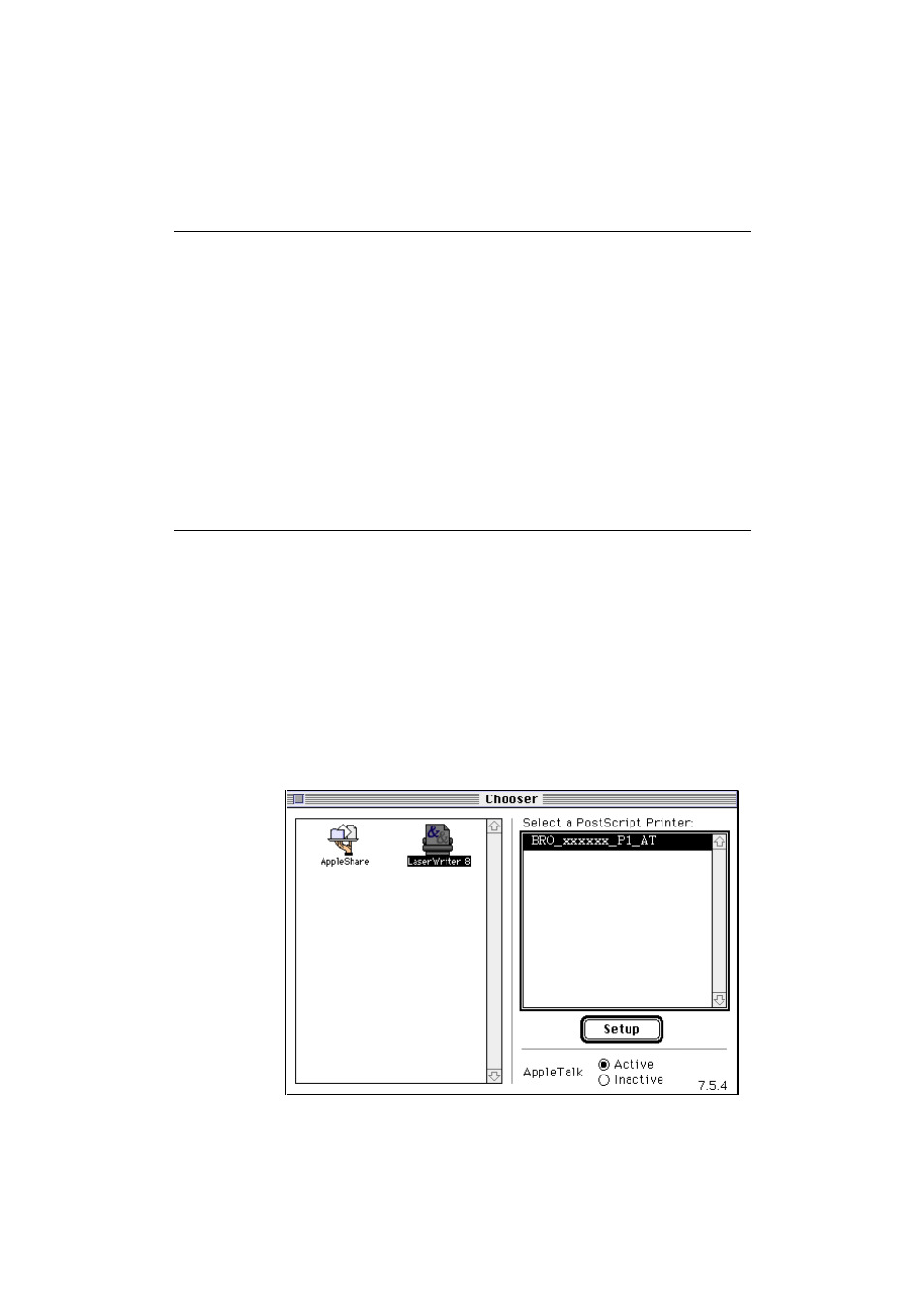 Macintosh configuration, Operation, How to select the print server | Macintosh configuration 6-2, Operation 6-2, How to select the print server 6-2 | Brother NC-2010p User Manual | Page 72 / 143