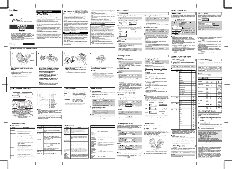 Brother PT-D200 User Manual | 1 page