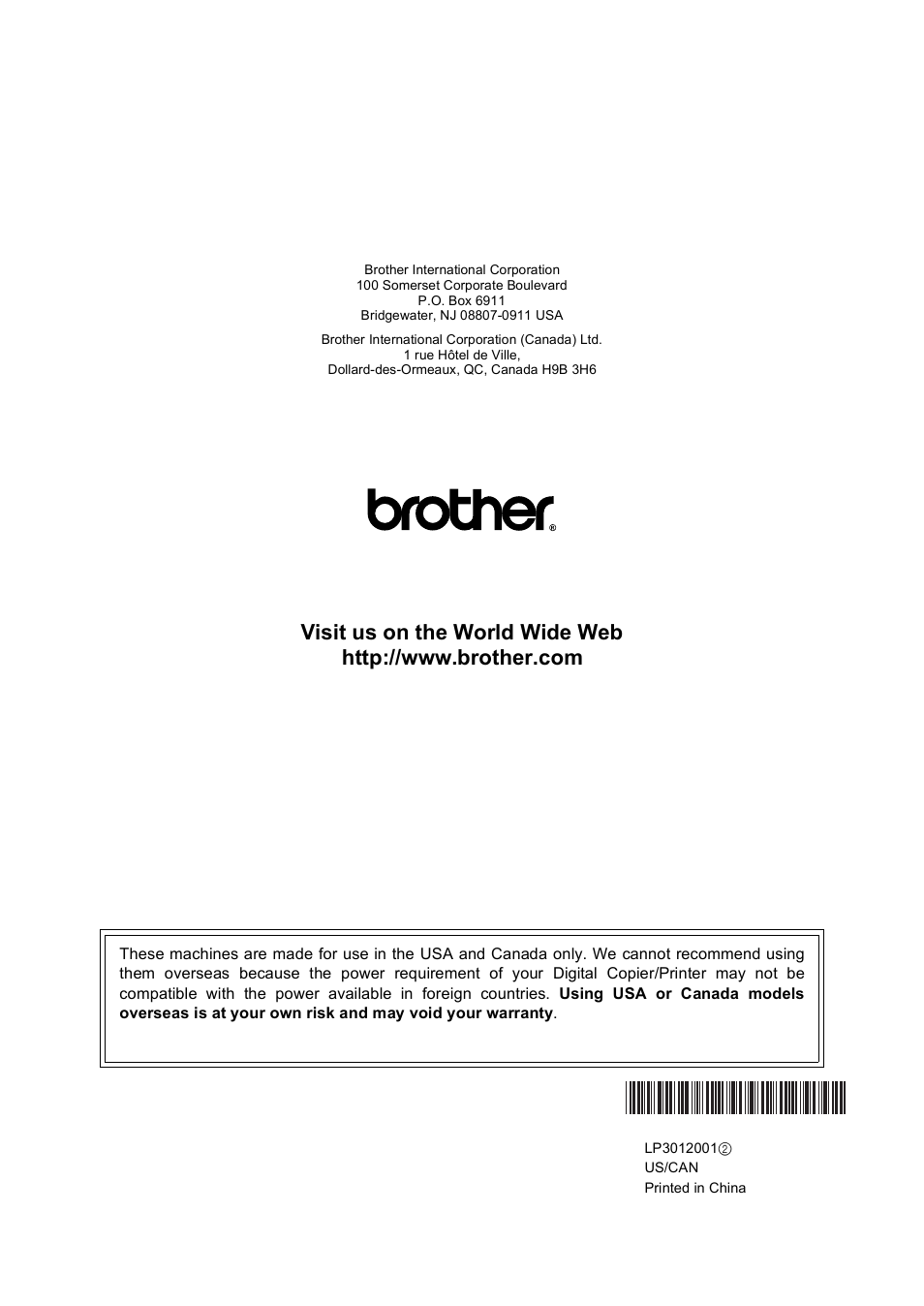 Brother us/can | Brother DCP-130C User Manual | Page 102 / 102