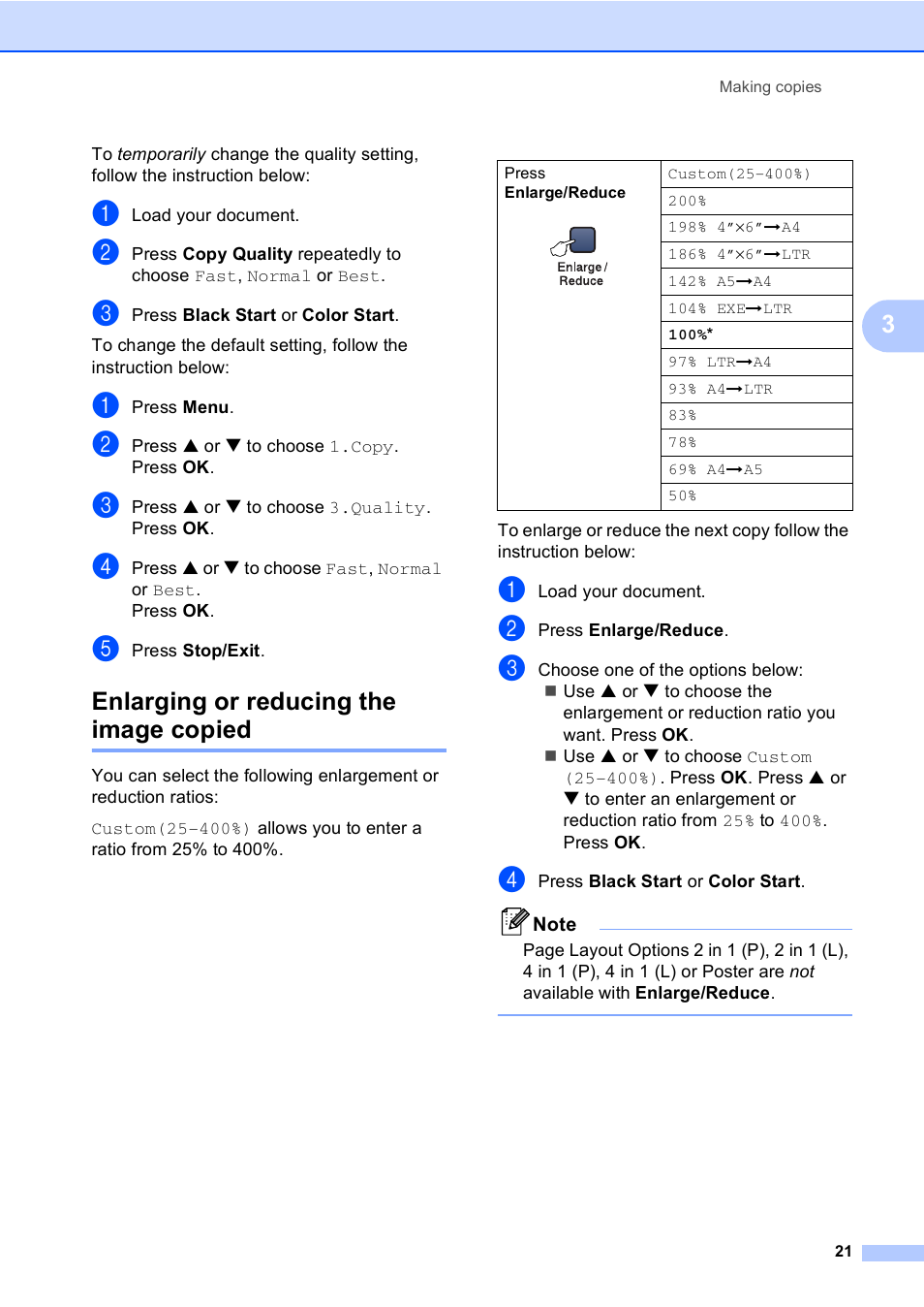 Enlarging or reducing the image copied | Brother DCP-130C User Manual | Page 34 / 102