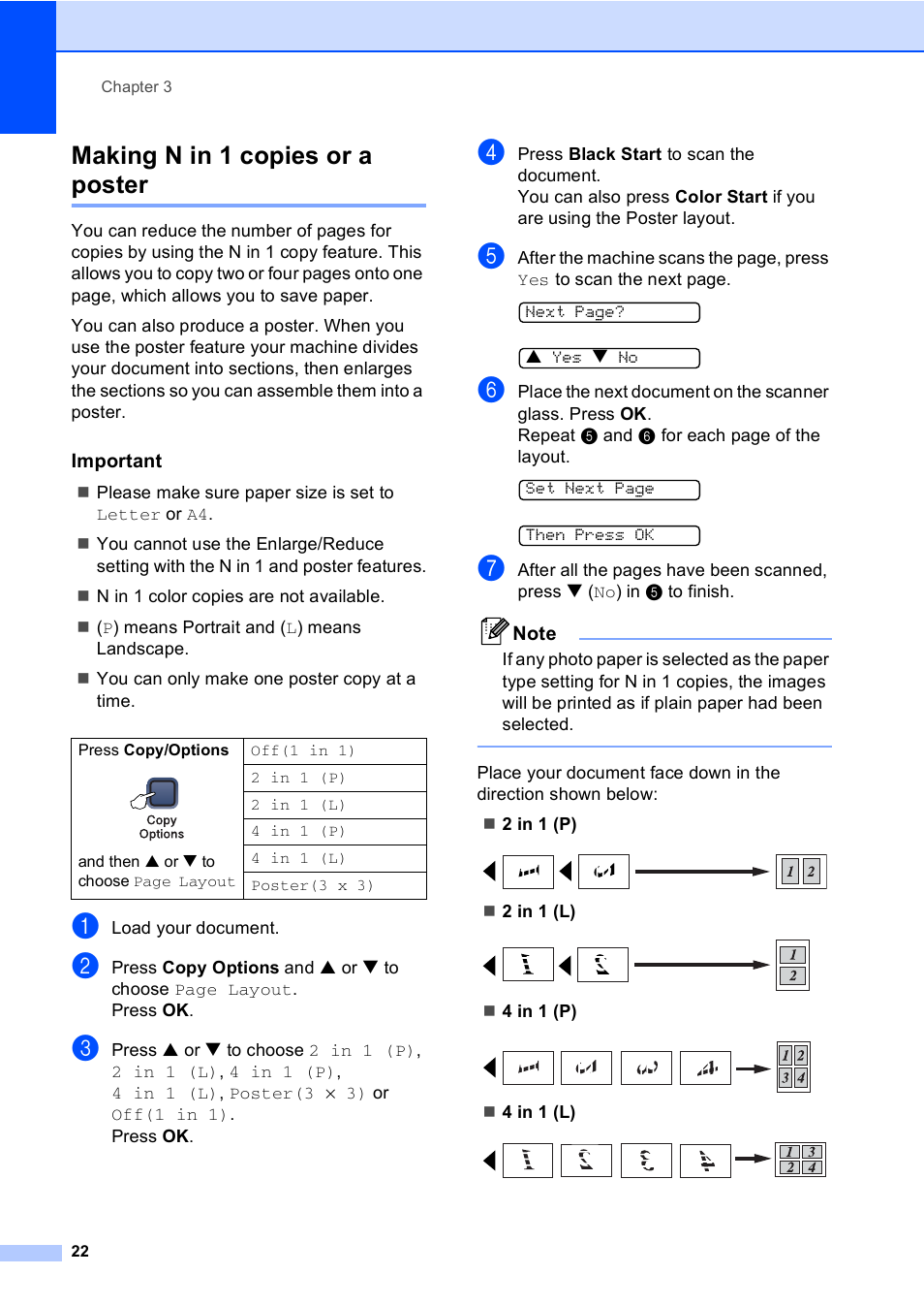 Making n in 1 copies or a poster, Important | Brother DCP-130C User Manual | Page 35 / 102