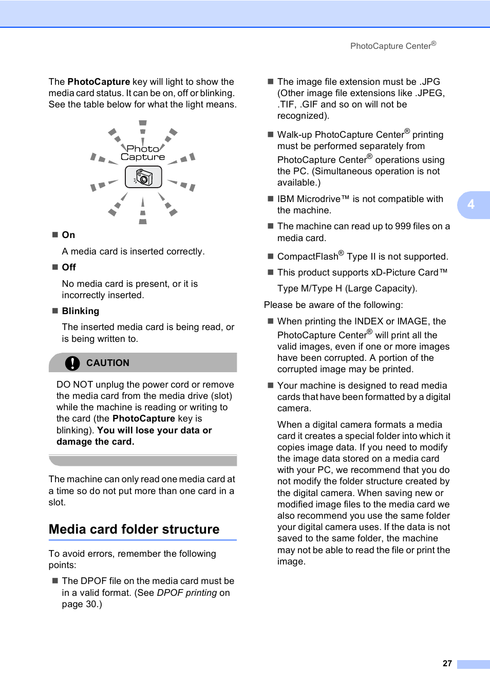 Media card folder structure | Brother DCP-130C User Manual | Page 40 / 102