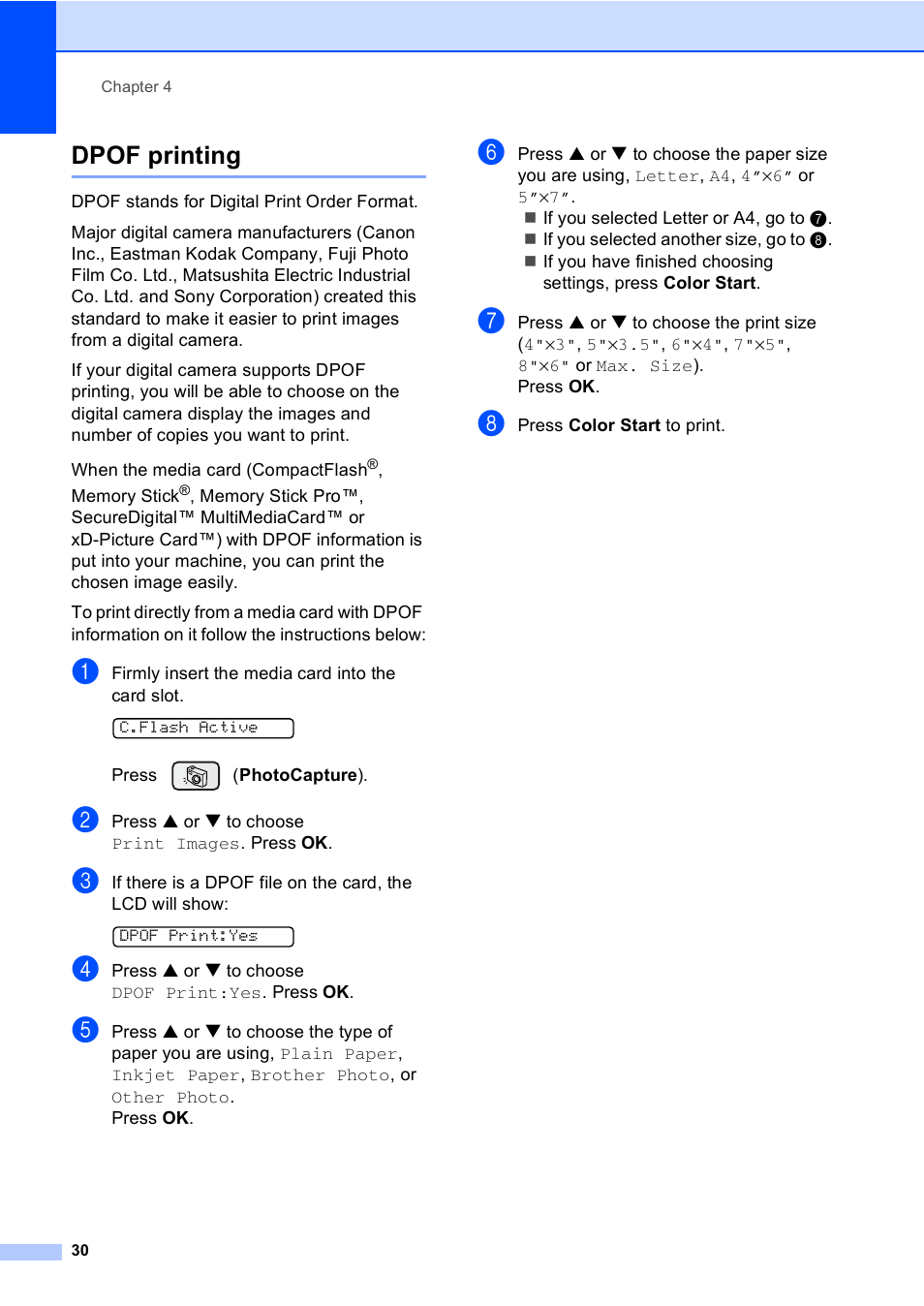 Dpof printing | Brother DCP-130C User Manual | Page 43 / 102