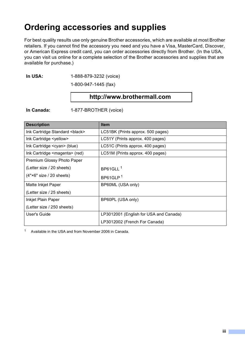 Ordering accessories and supplies | Brother DCP-130C User Manual | Page 5 / 102