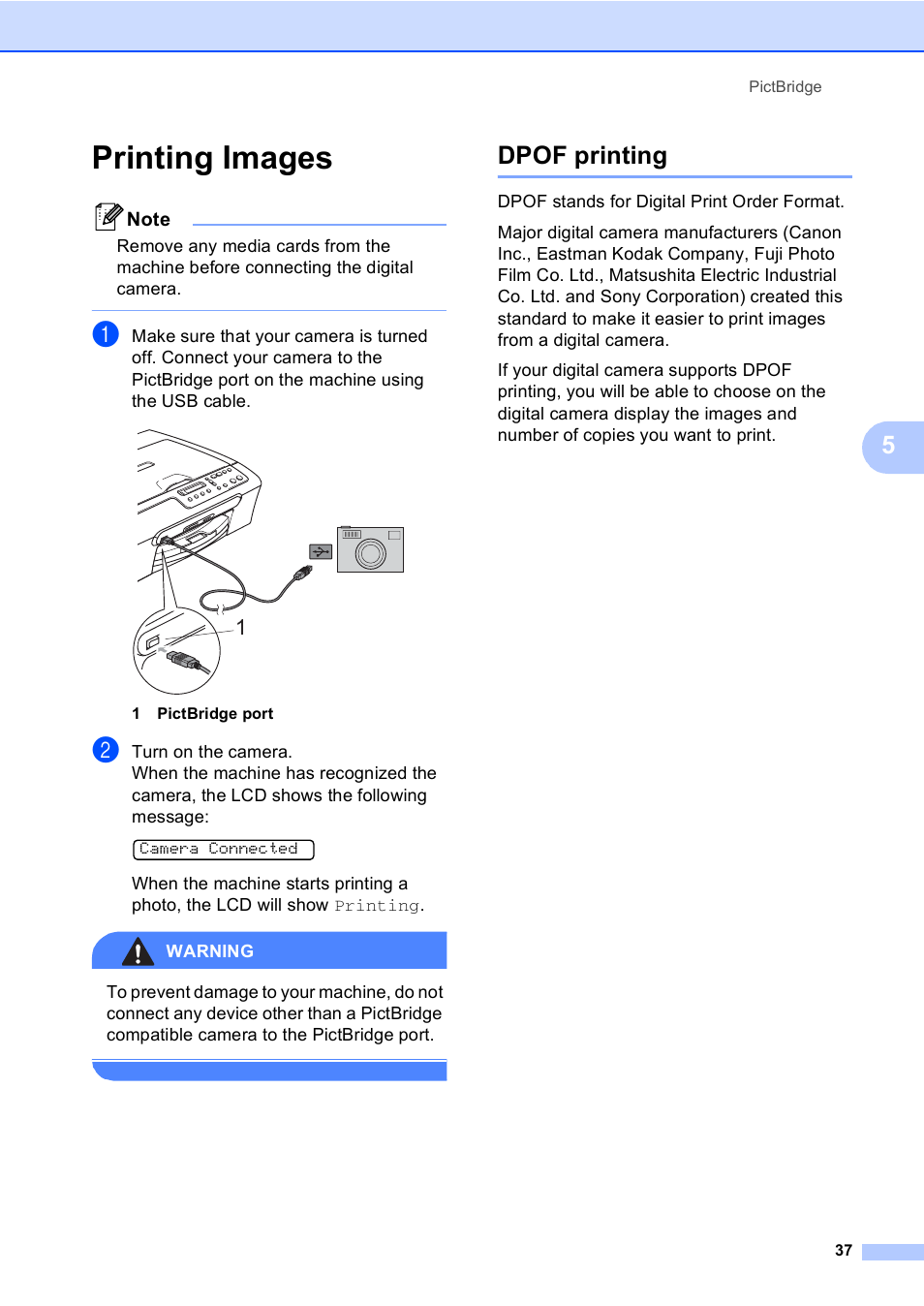 Printing images, Dpof printing, Dpof printing f | Brother DCP-130C User Manual | Page 50 / 102