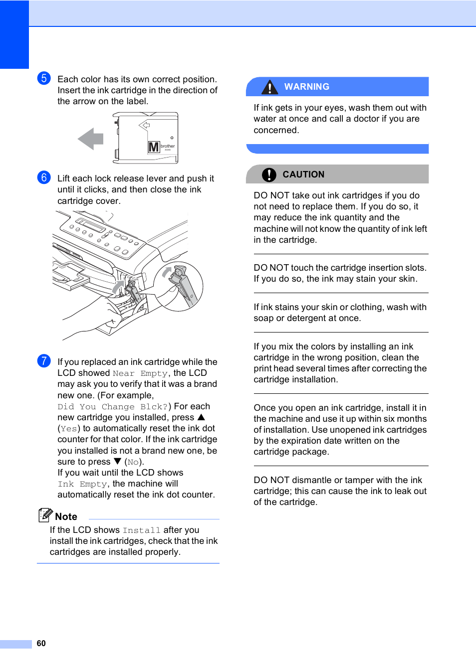 Warning, Caution | Brother DCP-130C User Manual | Page 73 / 102